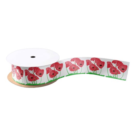 Rood papaver Satin Ribbon Satijnen Lint (Spoel)
