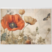  rood papaver & vlinder botanische decoupage tissuepapier (Voorkant)