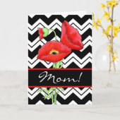 Rood papaver zwart en wit Zizzag moederdag Kaart (Gele Bloem)
