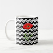 Rood papaver zwart-wit monogram Chevron Zizzag Koffiemok (Links)