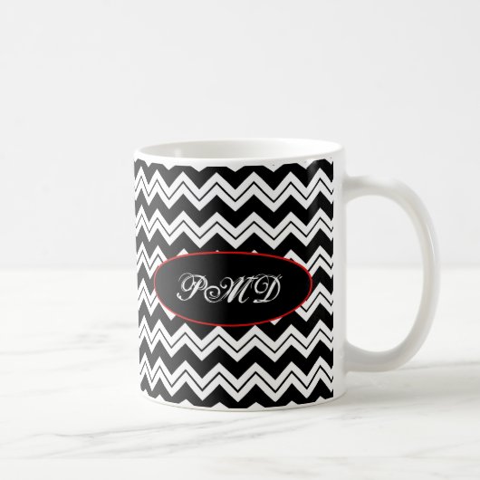Rood papaver zwart-wit monogram Chevron Zizzag Koffiemok (Rechts)