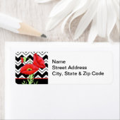 Rood papaver zwart-wit Zizzag Chevron Label (Insitu)