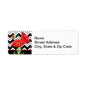 Rood papaver zwart-wit Zizzag Chevron Label (Voorkant)