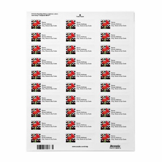 Rood papaver zwart-wit Zizzag Chevron Label (Full Sheet)