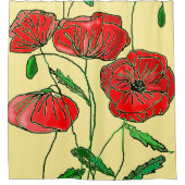 Rood papaverschotelgordijn - Uw kleur Douchegordijn (Voorkant)