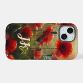  rood papaverveld op een zomerse dag monogram iPhone 15 case (Achterkant horizontaal)