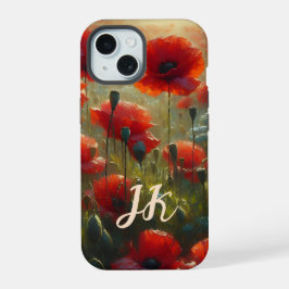  rood papaverveld op een zomerse dag monogram iPhone 15 case