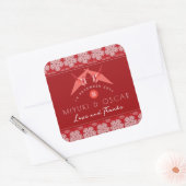 Rood papier cranes Sakura Dubbelgeluk bruiloft Vierkante Sticker (Envelop)