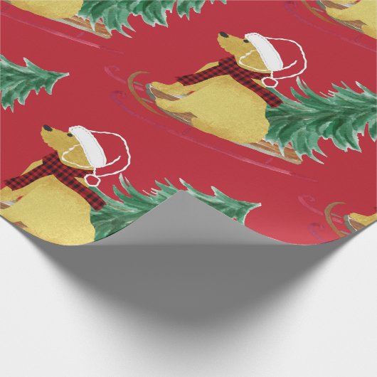 Rood papier met goudendoekje met kerstschroefdraad (Hoek)