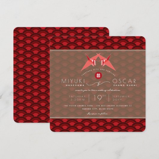 Rood papier met rode schildpadpatroon Aziatische b Kaart (Voorkant / Achterkant)