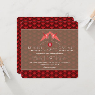 Rood papier met rode schildpadpatroon Aziatische b Kaart