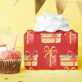 Rood papier voor rode, gele kerstcadeaus