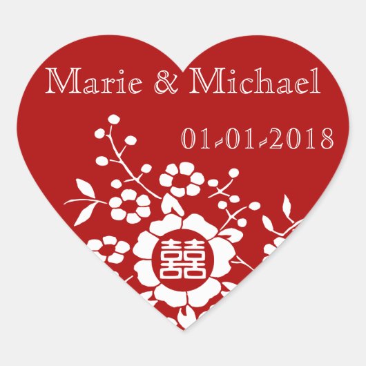 Rood ・ Papieren snijbloemen ・ Dubbel geluk Hart Sticker (Voorkant)
