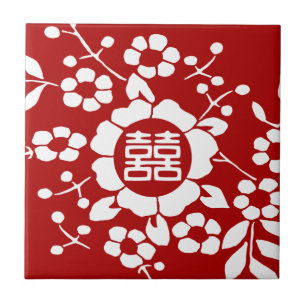 Rood ・ Papieren snijbloemen ・ Dubbel geluk Tegeltje