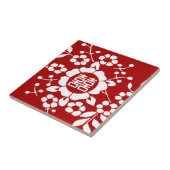 Rood ・ Papieren snijbloemen ・ Dubbel geluk Tegeltje (Zijkant)