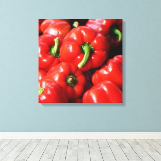 Rood - paprika's canvas afdruk (Insitu (Houten vloer))