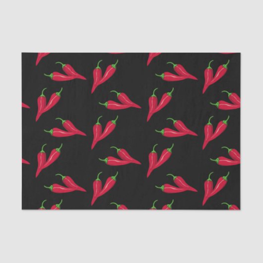 Rood paprika's patroon, Spaanse peper op zwart pap Tissuepapier (Voorkant)