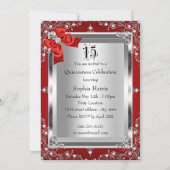 Rood pareltje en zijderoute Glamor Quinceanera Kaart (Achterkant)