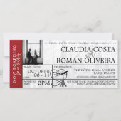 rood parijs bruiloft boarding pass uitnodiging (Voorkant)