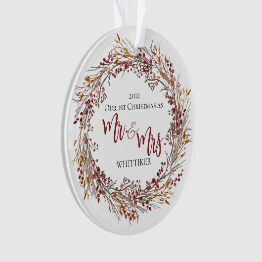 Rood Pas getrouwd 1 Kerstmis als de heer en mevrou Ornament (voorkant)