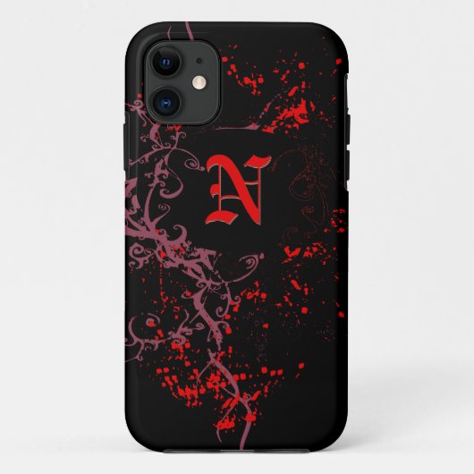 Rood patroon met monogram N Case-Mate iPhone Case (Achterkant)