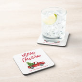 Rood penseelscript  kerstboom bier onderzetter (Rechterzijde)