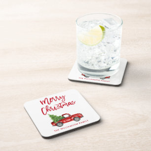 Rood penseelscript  kerstboom bier onderzetter