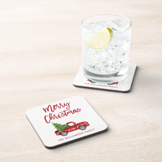 Rood penseelscript  kerstboom bier onderzetter (Rechterzijde)