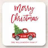 Rood penseelscript  kerstboom bier onderzetter (Voorkant)