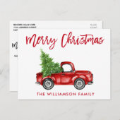 Rood penseelscript kerstboom briefkaart (Voorkant / Achterkant)