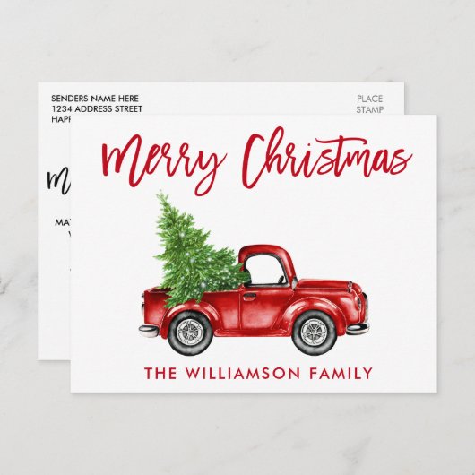 Rood penseelscript kerstboom briefkaart (Voorkant / Achterkant)