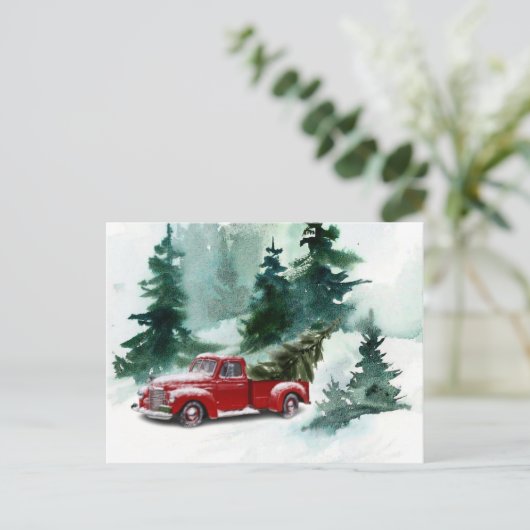 Rood penseelscript  kerstboom feestdagenkaart (Staand voorkant)