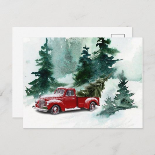 Rood penseelscript  kerstboom feestdagenkaart (Voorkant / Achterkant)