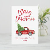 Rood penseelscript kerstboom feestdagenkaart (Staand voorkant)