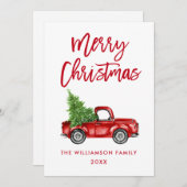 Rood penseelscript kerstboom feestdagenkaart (Voorkant / Achterkant)