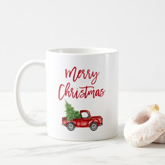 Rood penseelscript kerstboom koffiemok (Met donut)