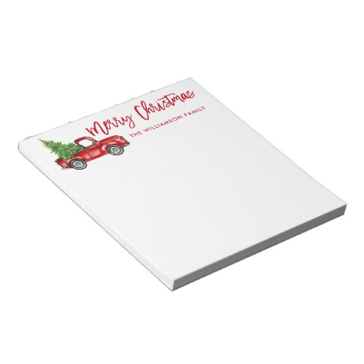 Rood penseelscript kerstboom notitieblok (Schuin)