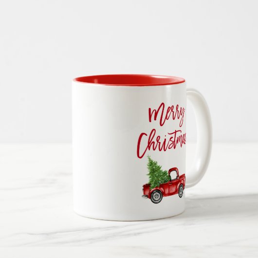 Rood penseelscript  kerstboom tweekleurige koffiemok (Voorkant rechts)