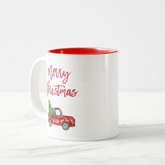 Rood penseelscript  kerstboom tweekleurige koffiemok (Voorkant links)