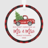 Rood penseelscript voor eerste kerstmis ornament (achterkant)