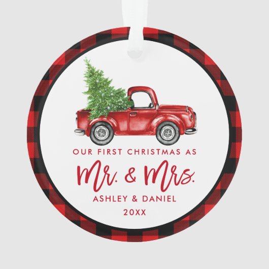 Rood penseelscript voor eerste kerstmis ornament (achterkant)