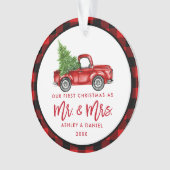 Rood penseelscript voor eerste kerstmis ornament (voorkant)