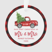 Rood penseelscript voor eerste kerstmis ornament (voorkant)