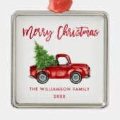 Rood penseelscript Waterverf  Vrachtplein Metalen Ornament (Voorkant)