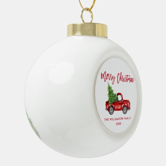 Rood penseelscript Waterverf  vrachtwagen Keramische Bal Ornament (Links)