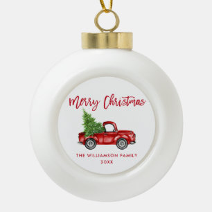 Rood penseelscript Waterverf  vrachtwagen Keramische Bal Ornament