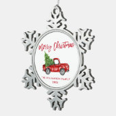 Rood penseelscript Waterverf  vrachtwagen Tin Sneeuwvlok Ornament (Rechts)