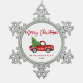 Rood penseelscript Waterverf  vrachtwagen Tin Sneeuwvlok Ornament (Voorkant)