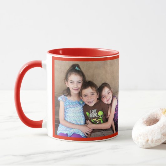 Rood personaliseer FOTO-TEMPLATE Coffee-Mok Mok (Met donut)