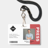 Rood | Personeelsfoto ID Bedrijfsbeveiliging Badge (Voorzijde met lanyard)